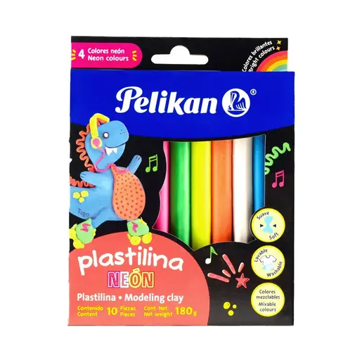 PLASTILINA BARRAS PELIKAN NEON CAJA CON 10 BARRAS